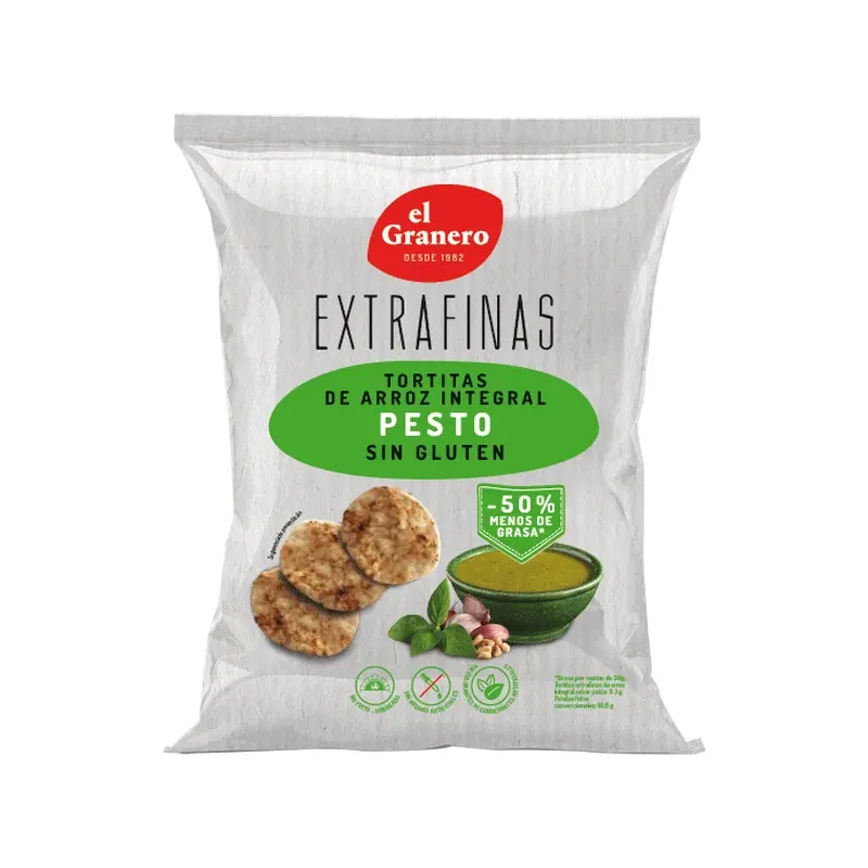 EXTRAFINAS TORTITAS DE ARROZ INTEGRAL PESTO SIN GLUTEN, 60 g