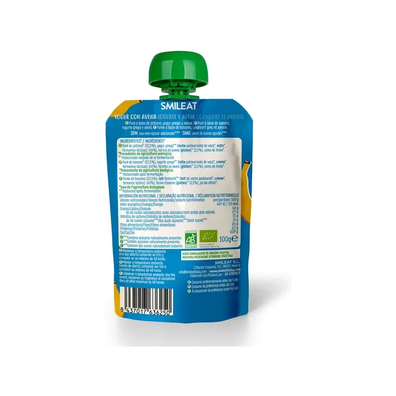 POUCH YOGUR Y AVENA 100 GR ECO Disponible en caja de 10 unds.