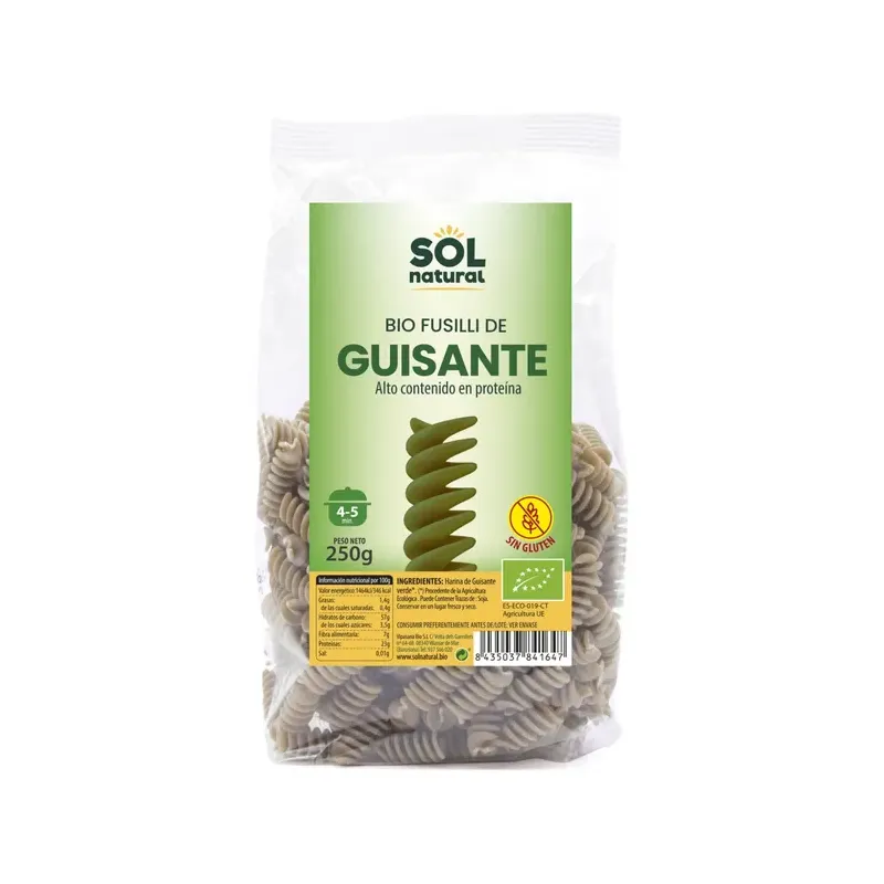 FUSILLI DE GUISANTE SIN GLUTEN BIO 250 g