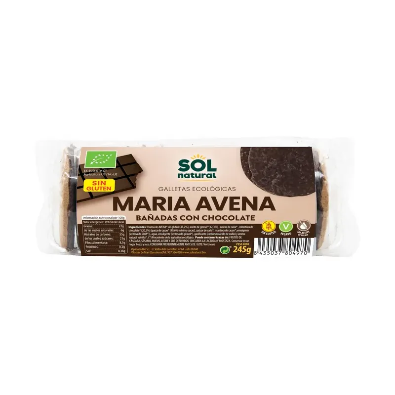 MARÍAS AVENA SIN GLUTEN BAÑADAS CON CHOCOLATE BIO 245 g
