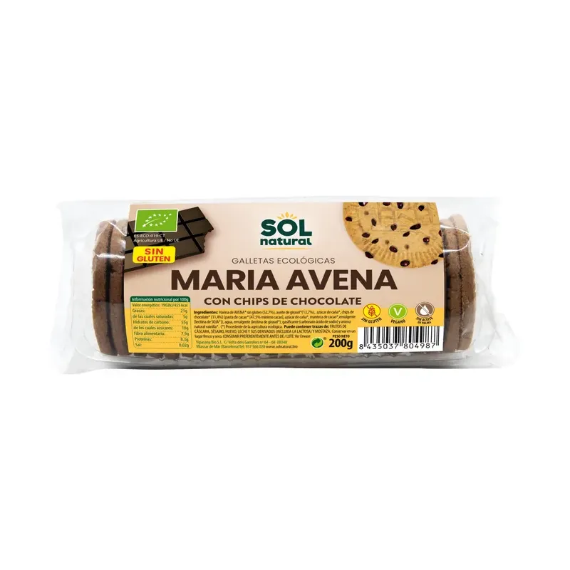 MARÍAS AVENA SIN GLUTEN CON CHIPS DE CHOCOLATE BIO 200 g