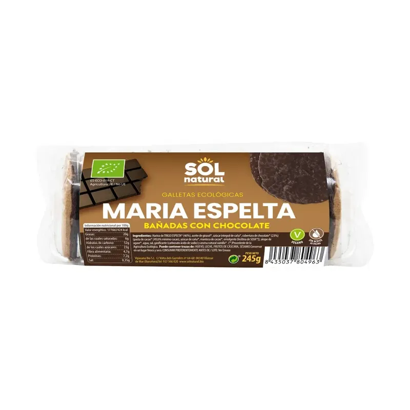MARÍAS ESPELTA BAÑADAS CON CHOCOLA TE BIO 245 g