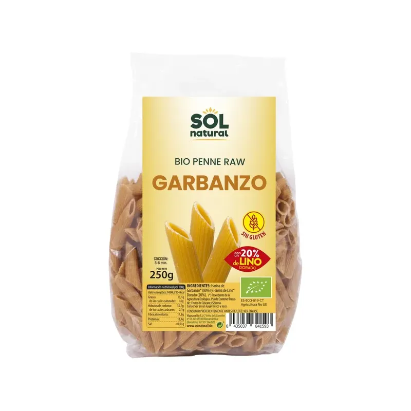 PENNE DE GARBANZO CON LINO SIN GLUTEN BIO 250 g