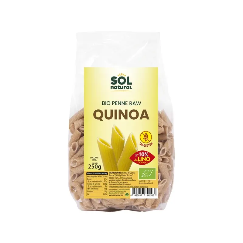 PENNE DE QUINOA CON LINO SIN GLUTEN BIO 250 g