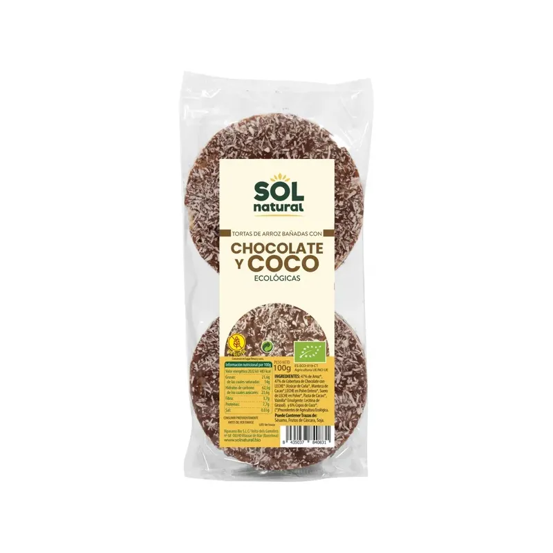 TORTAS DE ARROZ CON CHOCOLATE Y COCO BIO 100 g