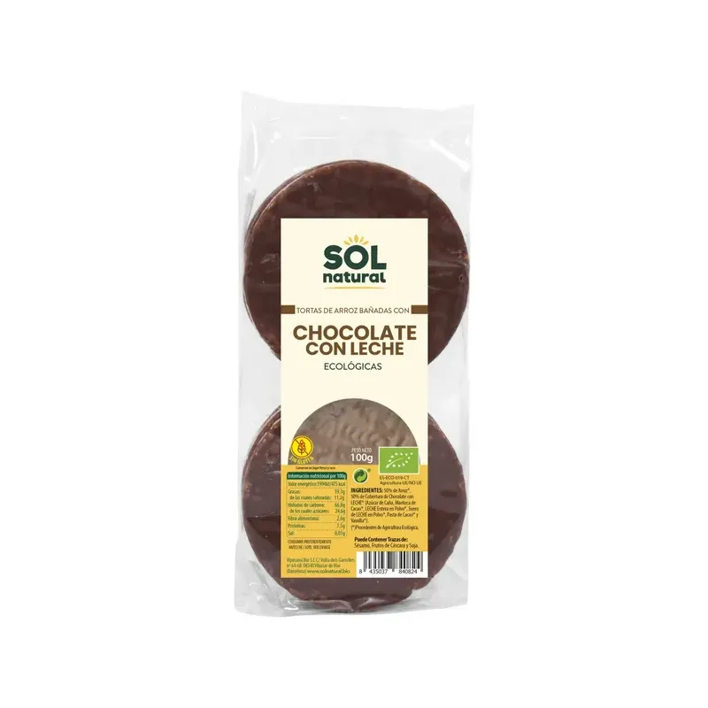 TORTAS DE ARROZ CON CHOCOLATE Y LECHE BIO 100 g