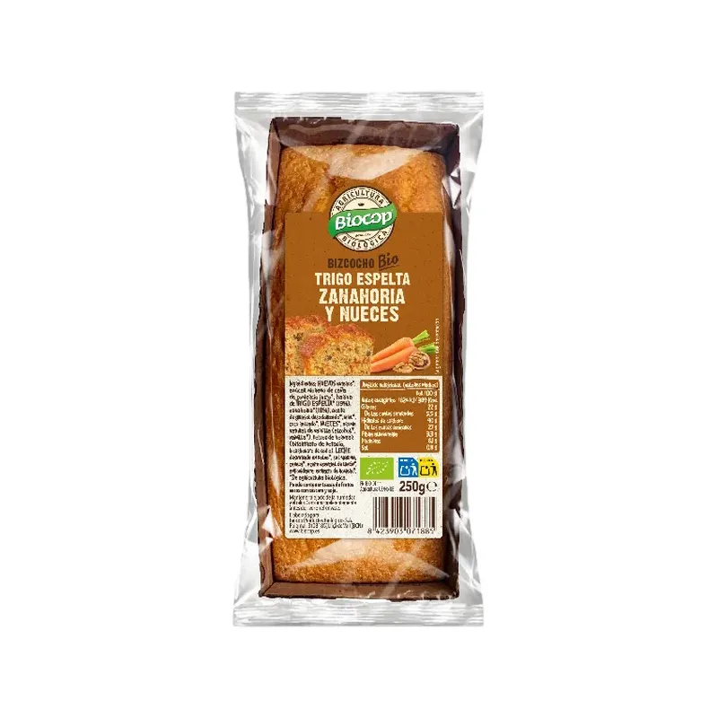 BIZCOCHO BIO TRIGO ESPELTA ZANAHORIA Y NUECES 250 G