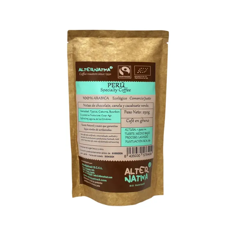 CAFÉ ORIGEN PERÚ LAGUNA EN GRANO BIO-FT 250G