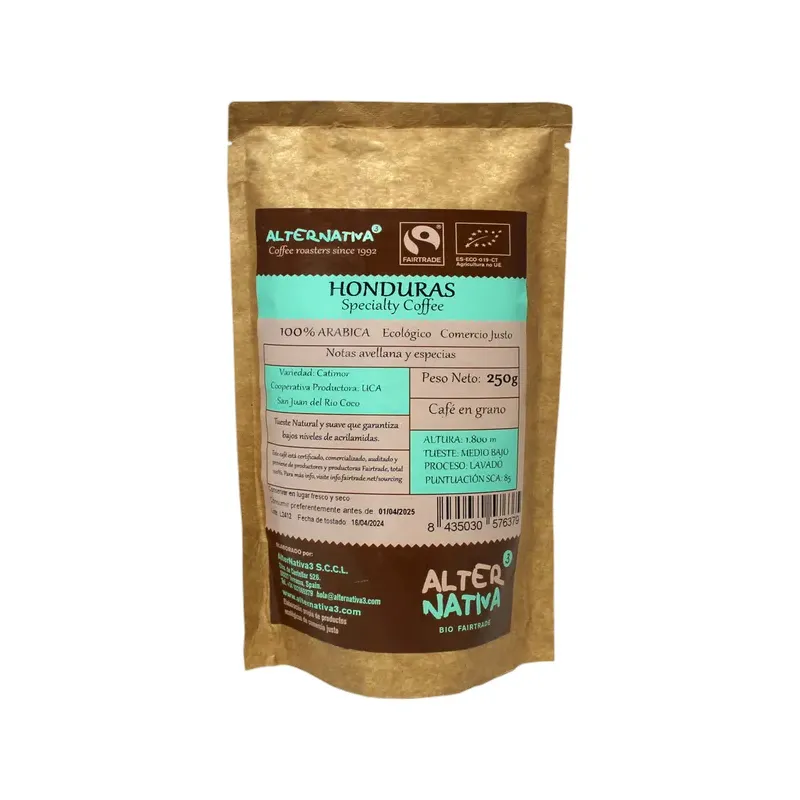 CAFÉ ORIGEN HONDURAS COAQUIL EN GRANO BIO-FT 250G