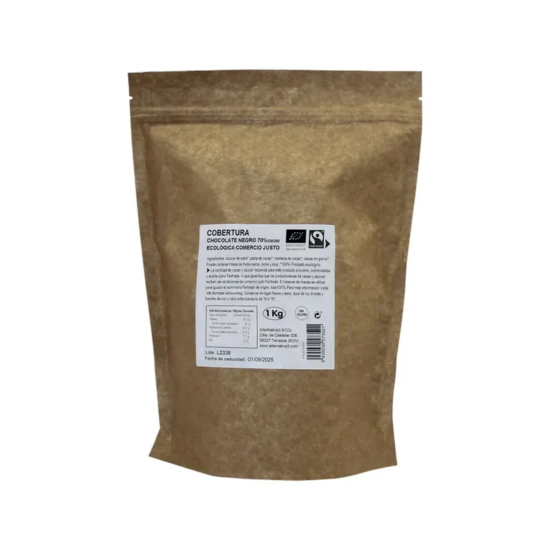 COBERTURA CHOCOLATE 70% CACAO BIO-FT 1KG