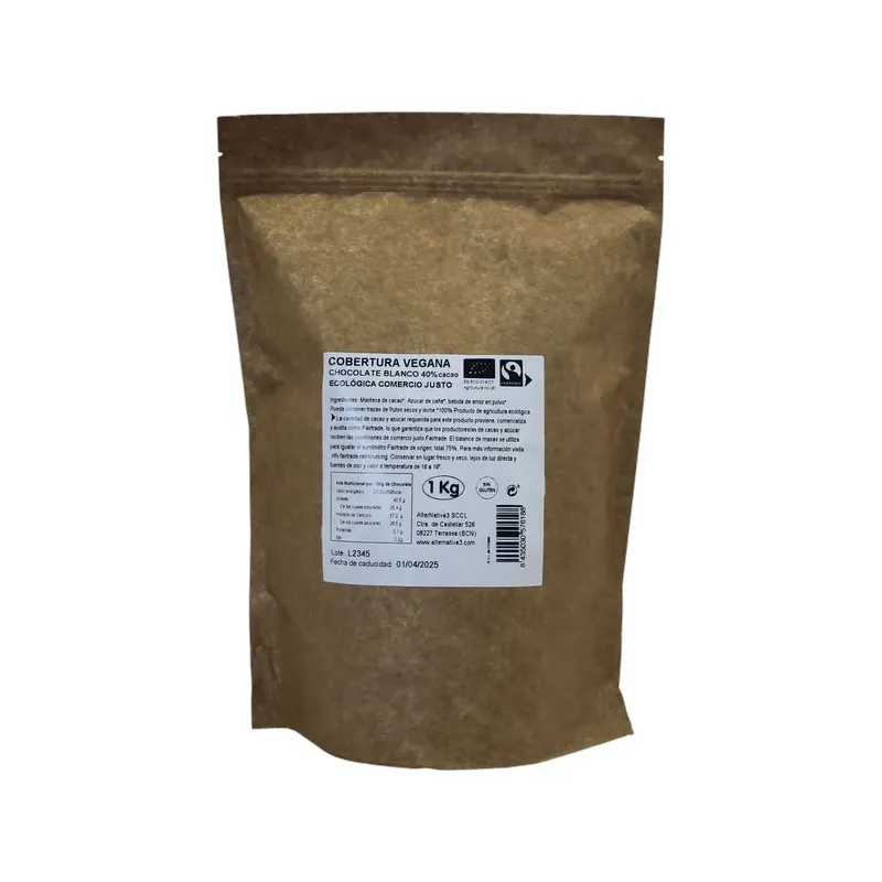 COBERTURA VEGANA CHOCOLATE BLANCO 40% BIO-FT 1KG