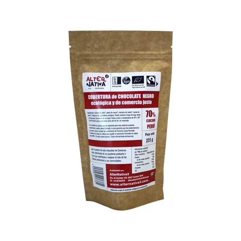 COBERTURA CHOCOLATE 70% CACAO BIO-FT 225G