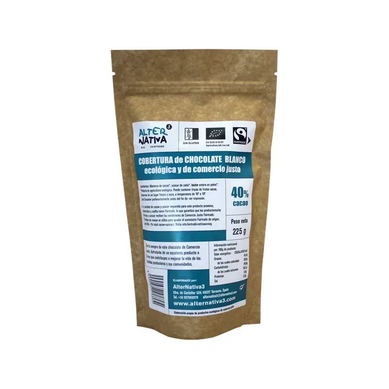 COBERTURA CHOCOLATE BLANCO 40% BIO-FT 225G