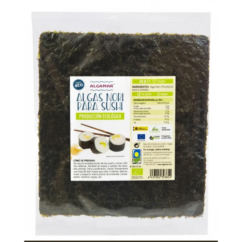 Alga Nori Sushi 10 Hojas 25 g BIO  OFERTA LOTE CADUCIDAD 31/03/27