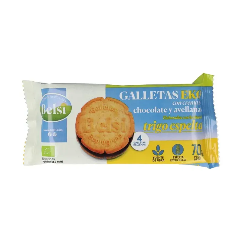 Galleta rellena chocolate y avellanas trigo espelt
