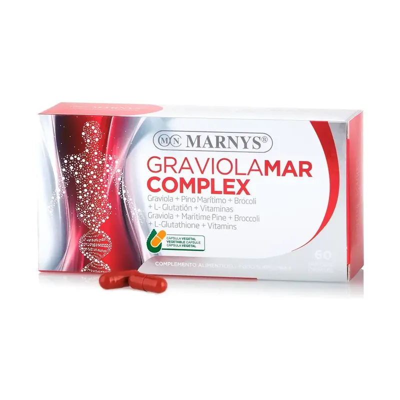 GRAVIOLAMAR COMPLEX Graviola + Corteza de Pino + Brócoli + L-Glutation +Vitaminas-60 Cápsulas vegetales