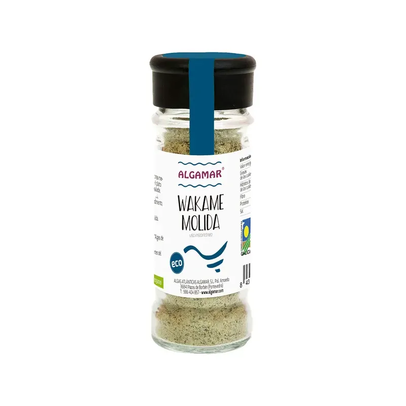 Alga Wakame molida, en tarro de vidrio especiero 7