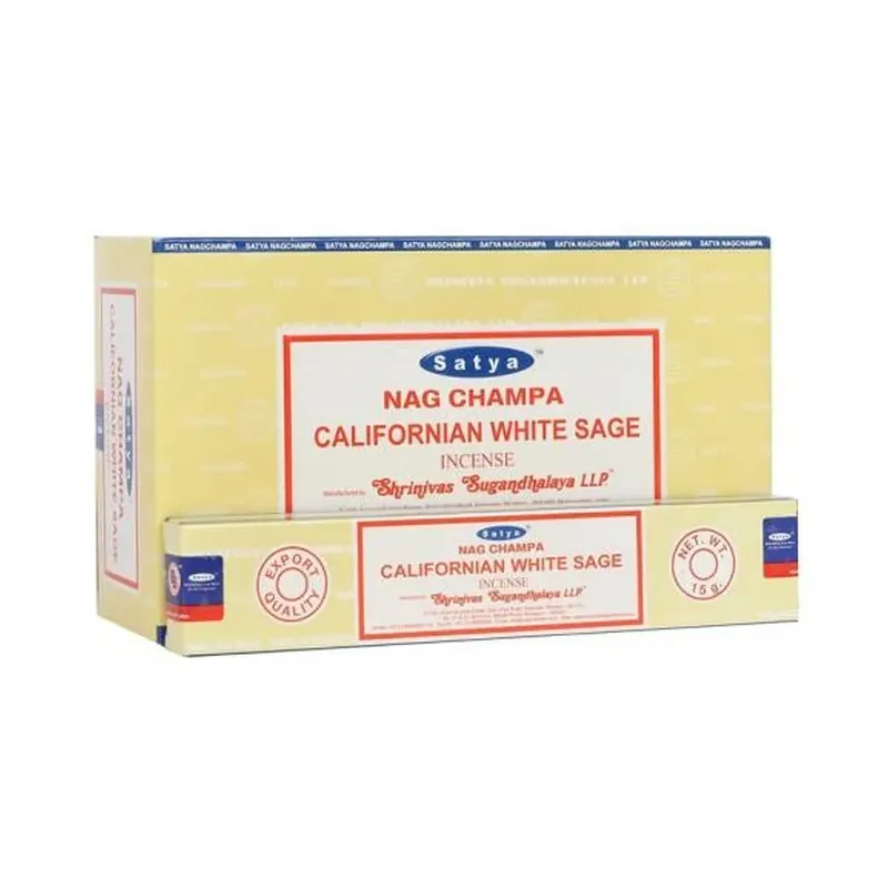 INCIENSO (SATYA) NAG CHAMPA SALVIA BLANCA CALIFORNIA 15GR Caja 12 uds (SÓLO SE VENDE POR CAJA)