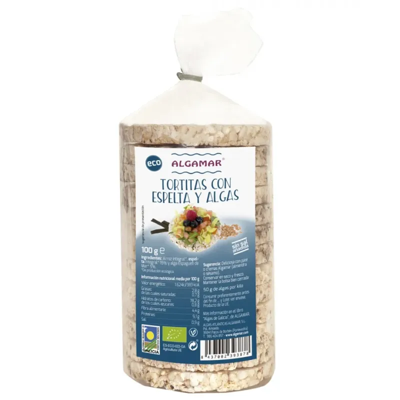 Tortitas con Espelta y Algas 100 g  BIO, sin sal -