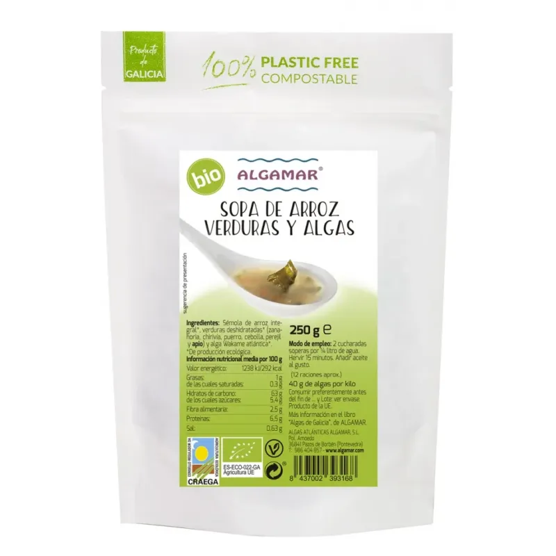 Sopa de Arroz, Verduras  y Algas 250 g  BIO