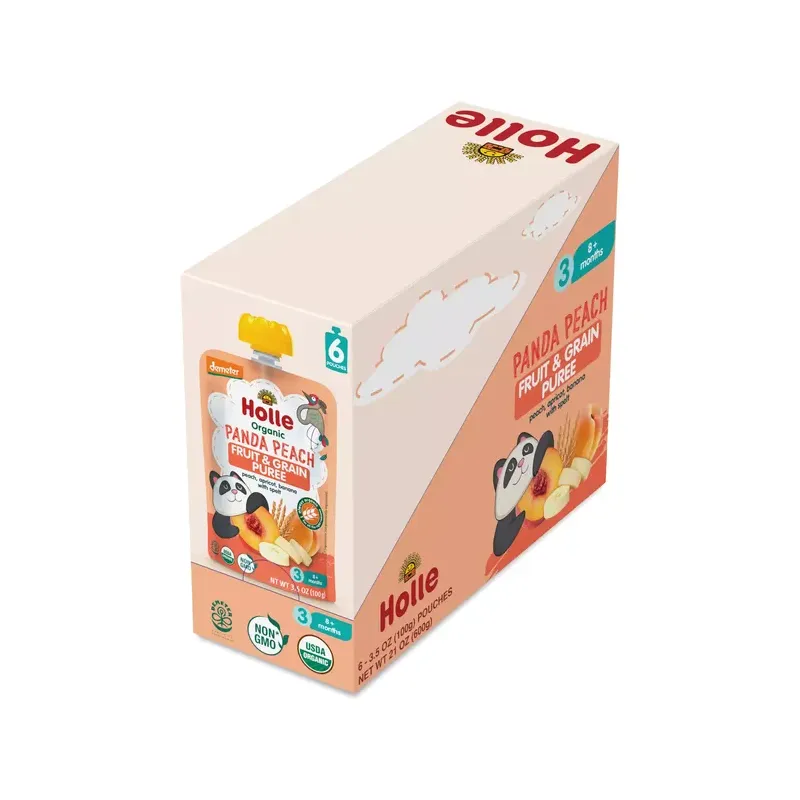 PANDA PEACH  MELOCOTÓN, ALBARICOQUE PLÁTANO Y ESPELTA (+8 MESES) DEM 100G