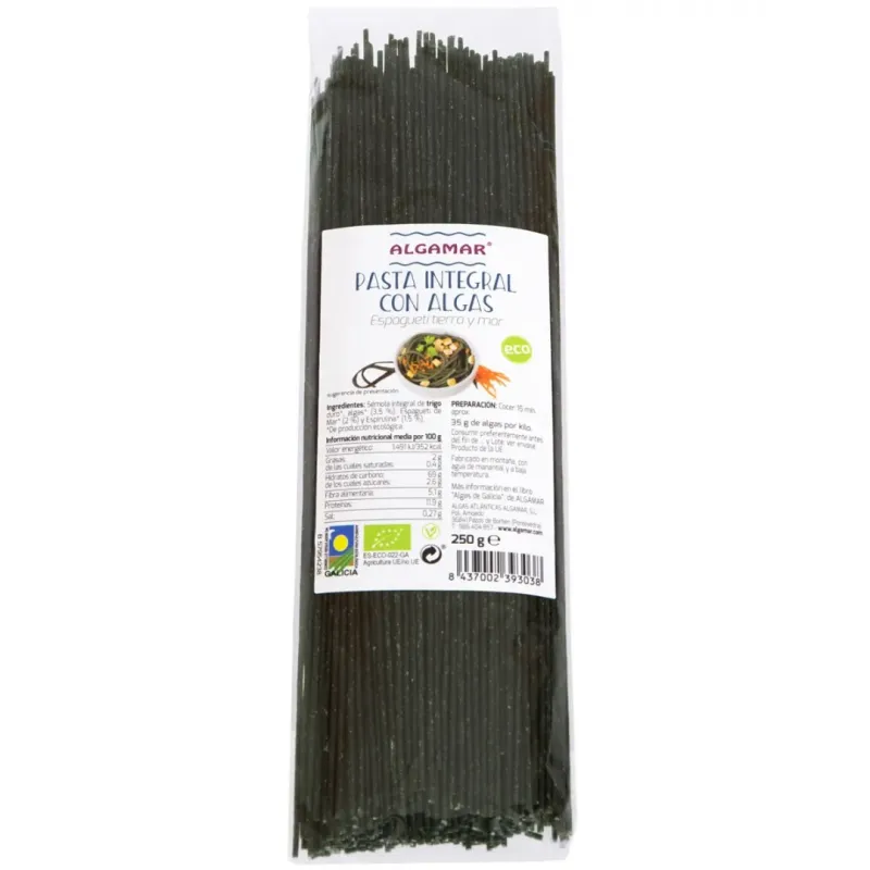 Pasta integral con Algas  -Espagueti 250 g BIO