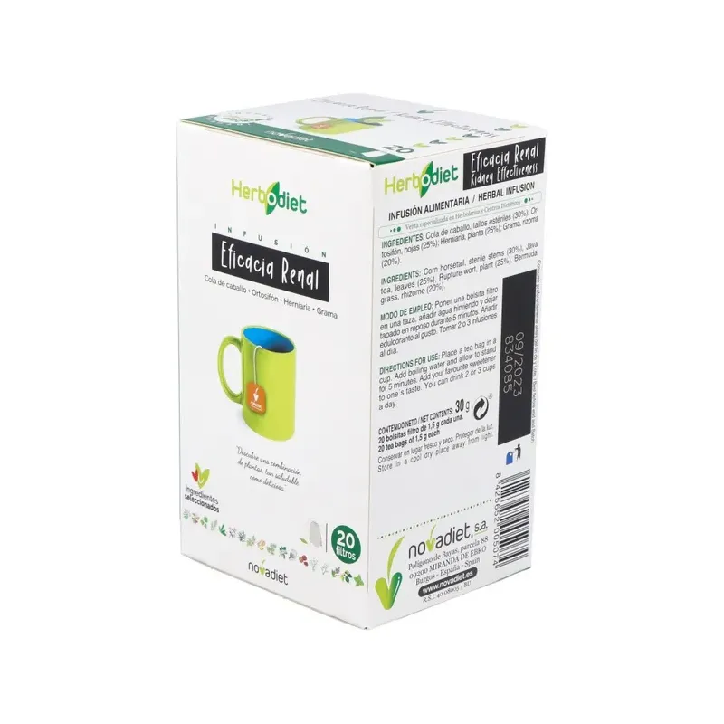 HERBODIET EFICACIA RENAL Envase de 20 bolsitas filtro de 1,5 g. cada una.