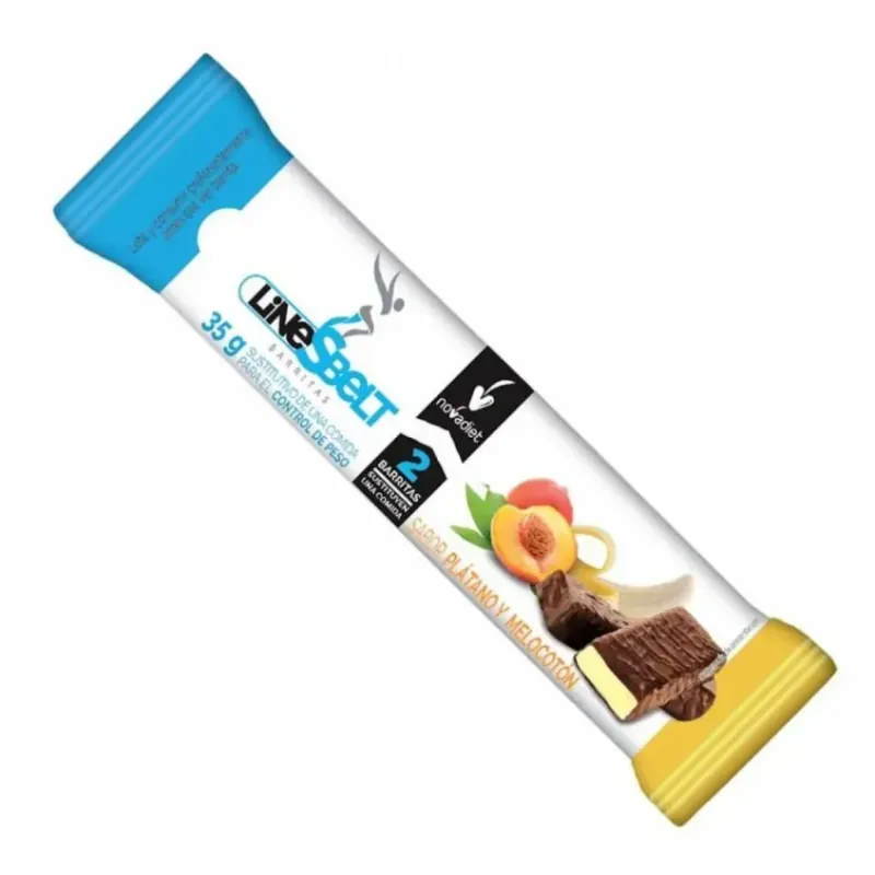 LINE SBELT PLATANO Y MELOCOTON Envase de 24 barritas de 35 g cada una.