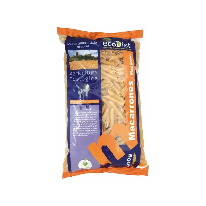 MACARRONES INTEGRALES ECODIET Envase de 500 g.