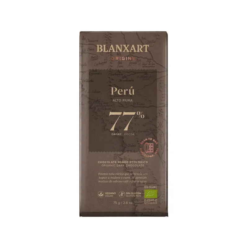 CHOCOLATE NEGRO ECOLÓGICO 77% CACAO PERÚ