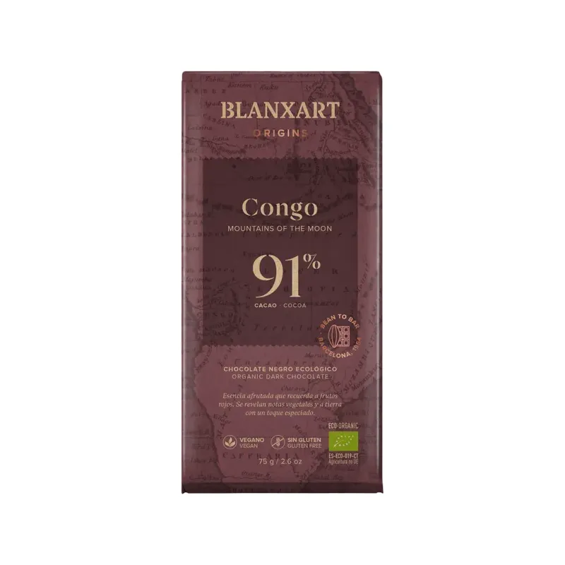 CHOCOLATE NEGRO ECOLÓGICO 91% CACAO CONGO