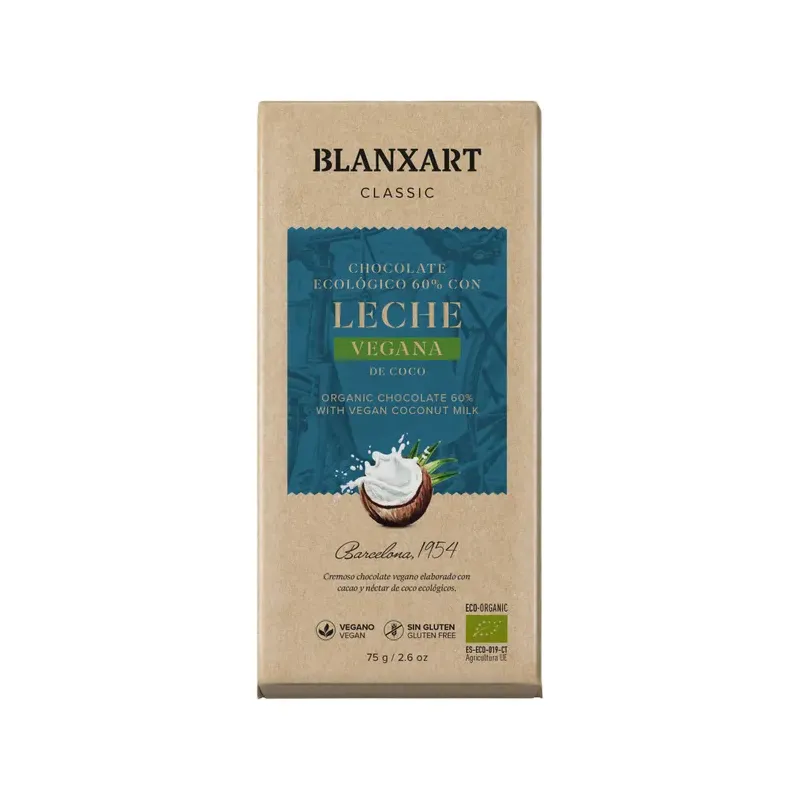CHOCOLATE NEGRO 60% CACAO CON LECHE DE COCO 75G