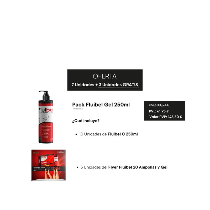 PROMO PACK FLUIBEL GEL 250 ML (10 UNIDADES Y 5 FLYERS)