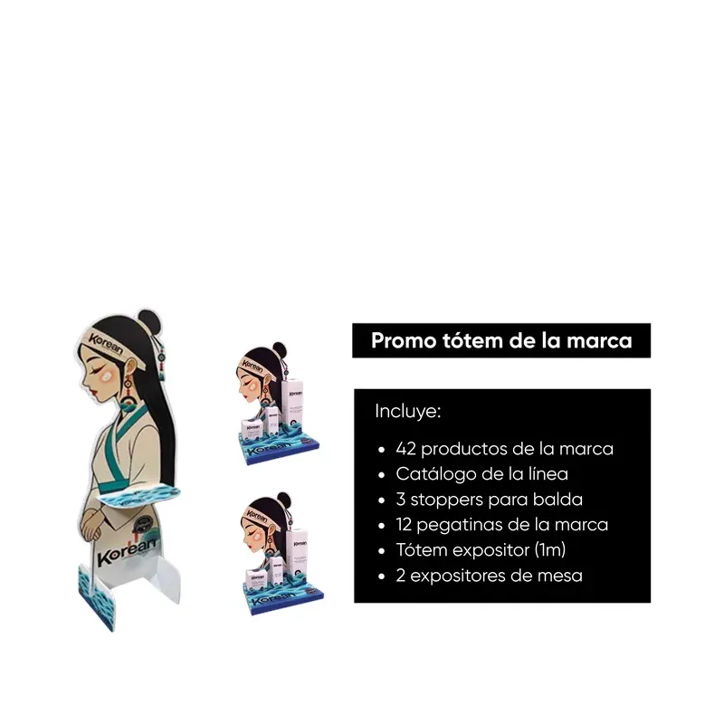 PROMO PACK IMPLANTACIÓN KOREAN COSMETICS TÓTEM + 2 EXPOS DE MESA  (42 PRODUCTOS)