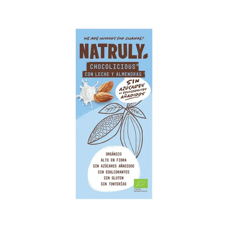 TABLETA DE CHOCOLATE CON LECHE Y AL leche con almendra BIO CACAO 52% 85g