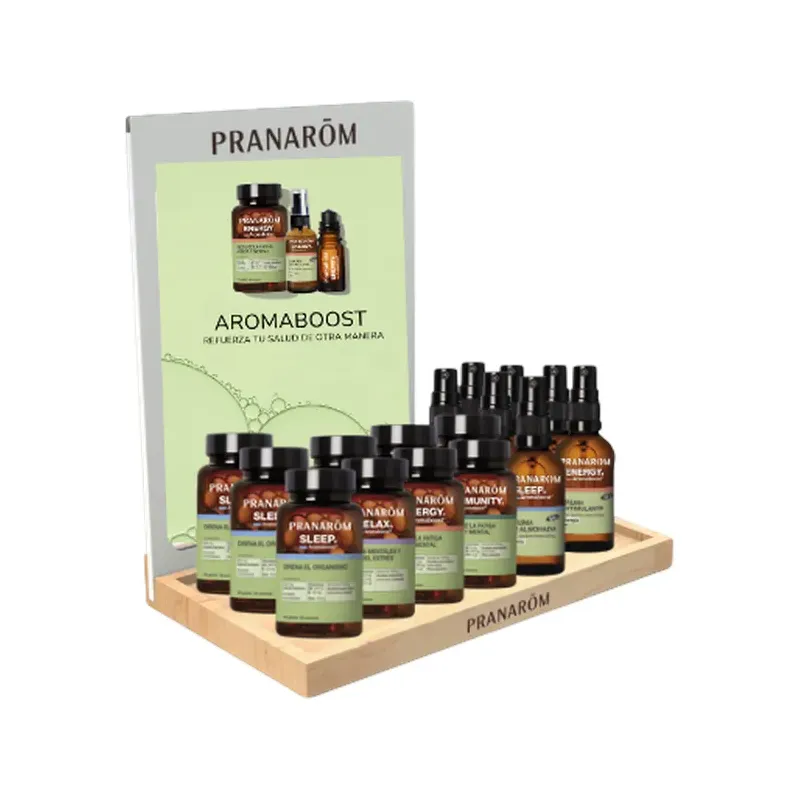 EXPOSITOR AROMABOOST MOSTRADOR 3 CÁPSULAS Y 6 SPRAYS DE CADA