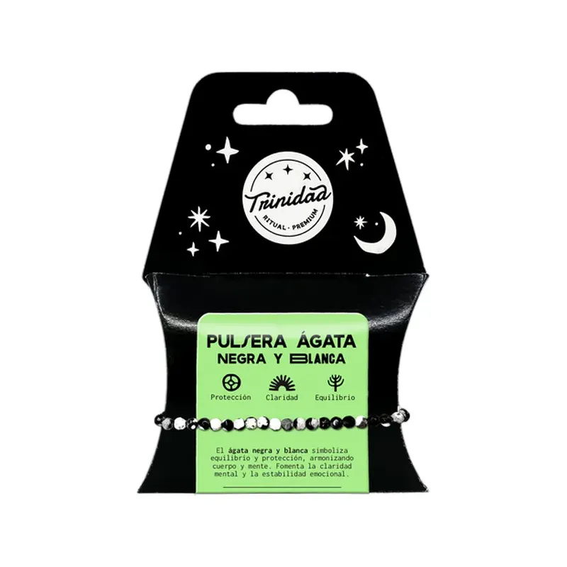 PULSERA AGATA NEGRA TEÑIDA BLANCA 4MM