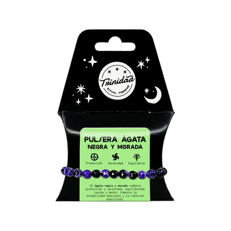 PULSERA AGATA NEGRA TEÑIDA MORADA 8MM