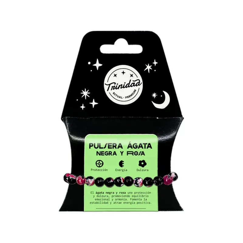 PULSERA AGATA NEGRA TEÑIDA ROSA 8MM
