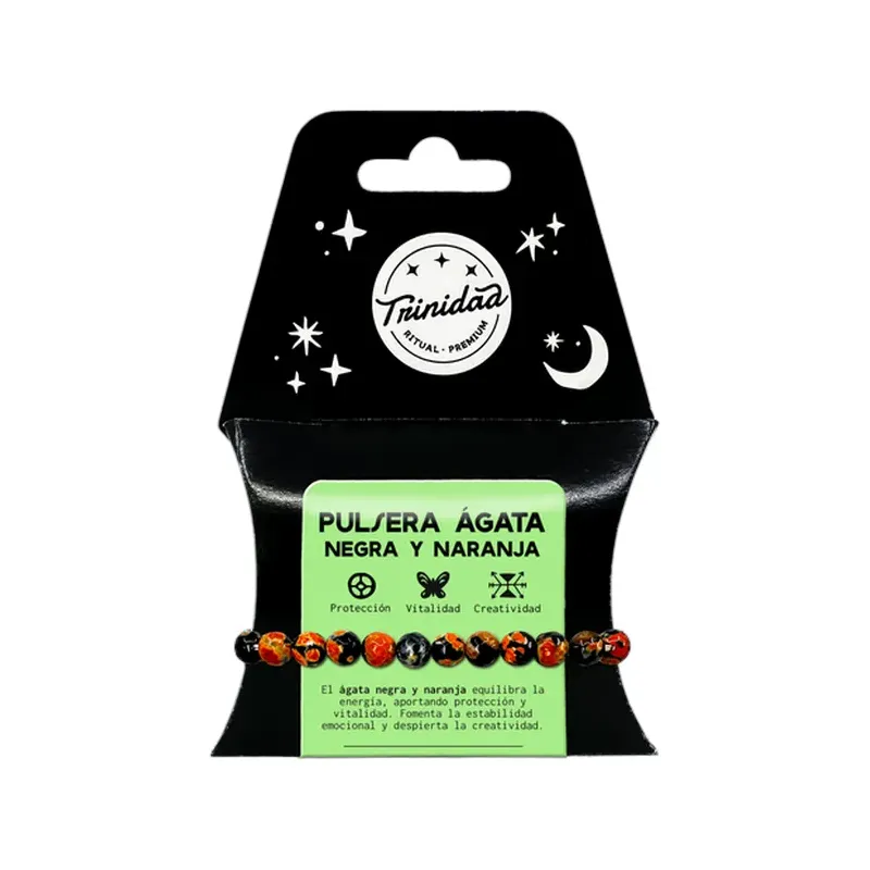 PULSERA AGATA NEGRA TEÑIDA NARANJA 8MM