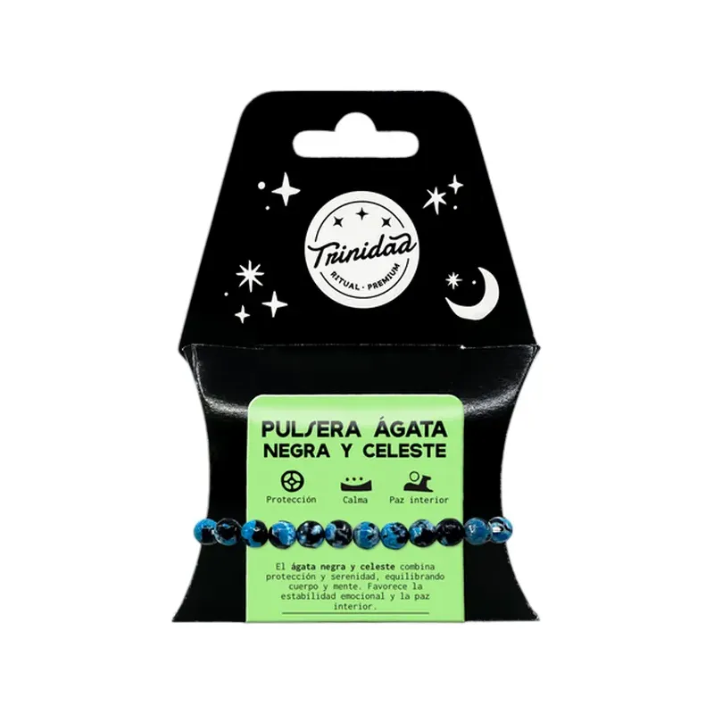 PULSERA AGATA NEGRA TEÑIDA CELESTE 8MM