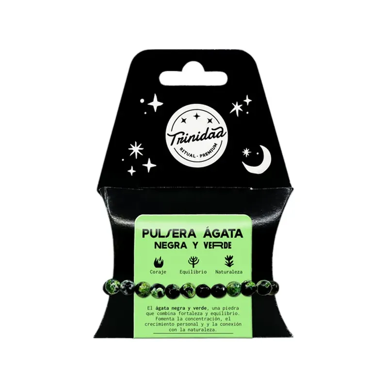 PULSERA AGATA NEGRA TEÑIDA VERDE 8MM
