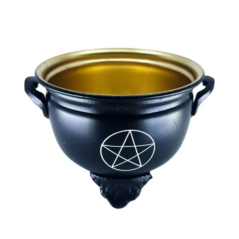 CUENCO METALICO NEGRO DORADO PENTAGRAMA 10 CM.