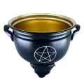 CUENCO METALICO NEGRO DORADO PENTAGRAMA 10 CM.