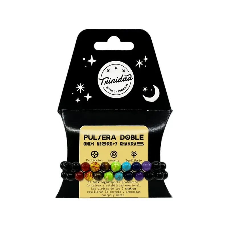 PULSERA DOBLE ONIX NEGRO CHAKRAS BOLA 8 MM.