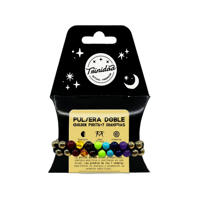 PULSERA DOBLE GOLDEN PIRITA CHAKRAS BOLA 8 MM.