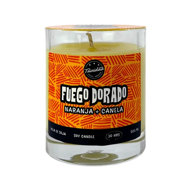 VELA VASO FUEGO DORADO 200ML