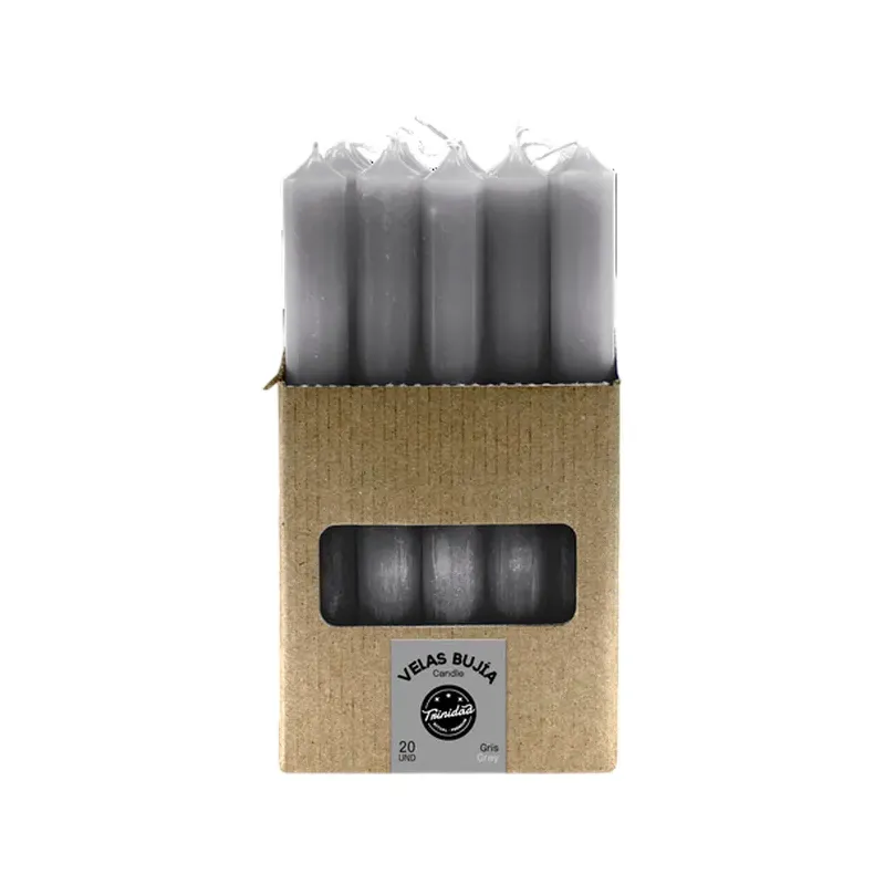 VELAS BUJIA GRIS 2 X 19 CM. Caja 20 unidades. SOLO SE VENDE POR CAJA