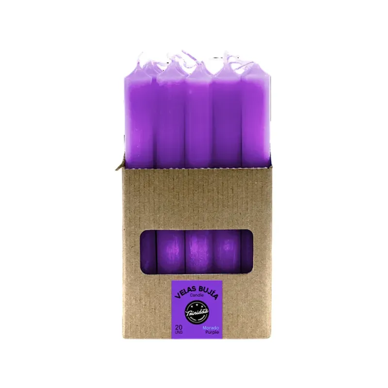 VELAS BUJIA MORADO 2 X 19 CM. Caja 12 unidades. SOLO SE VENDE POR CAJA