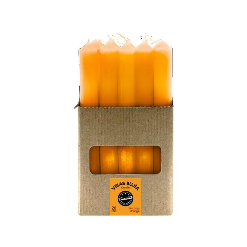 VELAS BUJIA NARANJA 2 X 19 CM. Caja 20 unidades. SOLO SE VENDE POR CAJA
